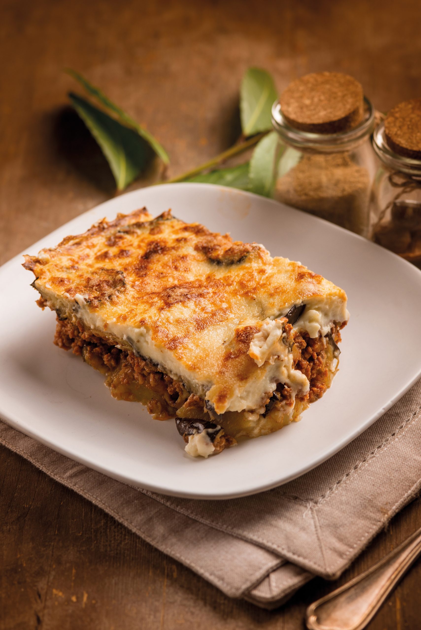 slice moussaka  traditional greek recipe